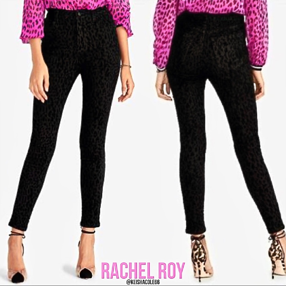 Rachel Roy Black leopard velvet Skinny Jean Sz30